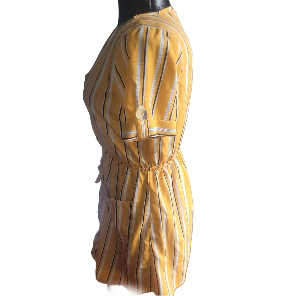 Indulge Yellow Striped Faux Button Short Sleeve Shirt Dress Size M - Picture 5 of 7